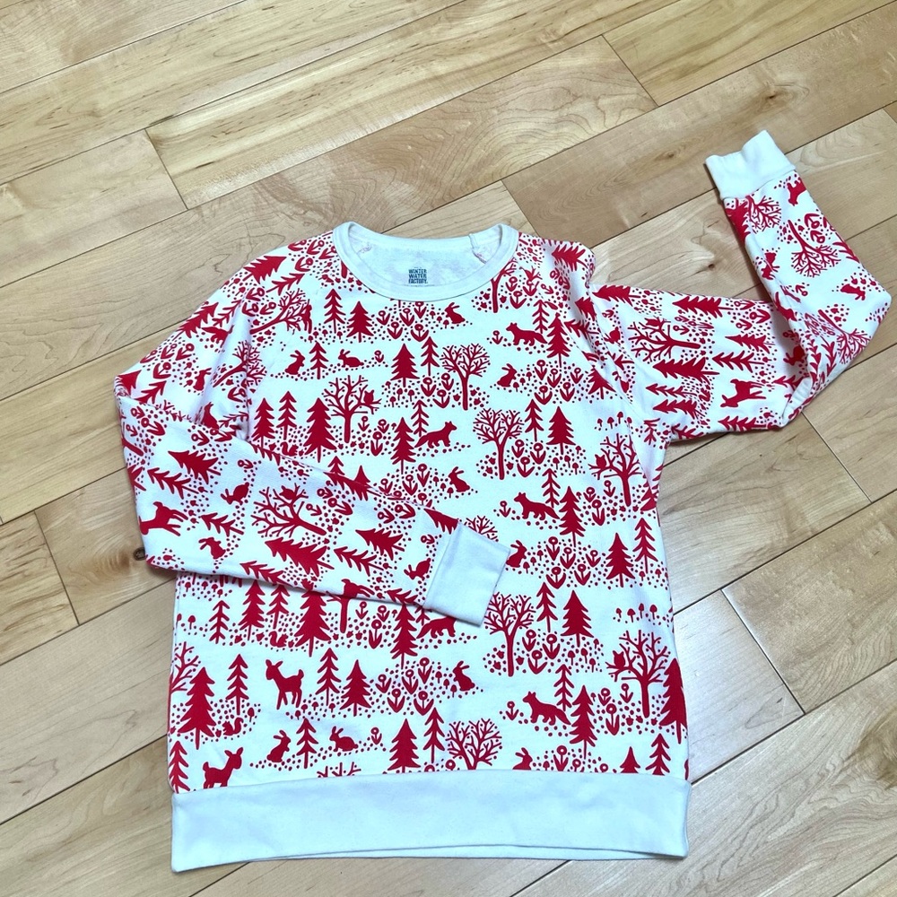 Winter water factory Red and White womens Forest Print Sweatshirt small/medium